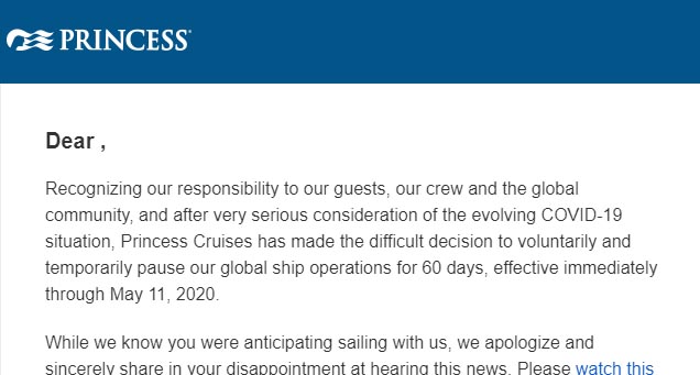 princess cruise ship job offer letter